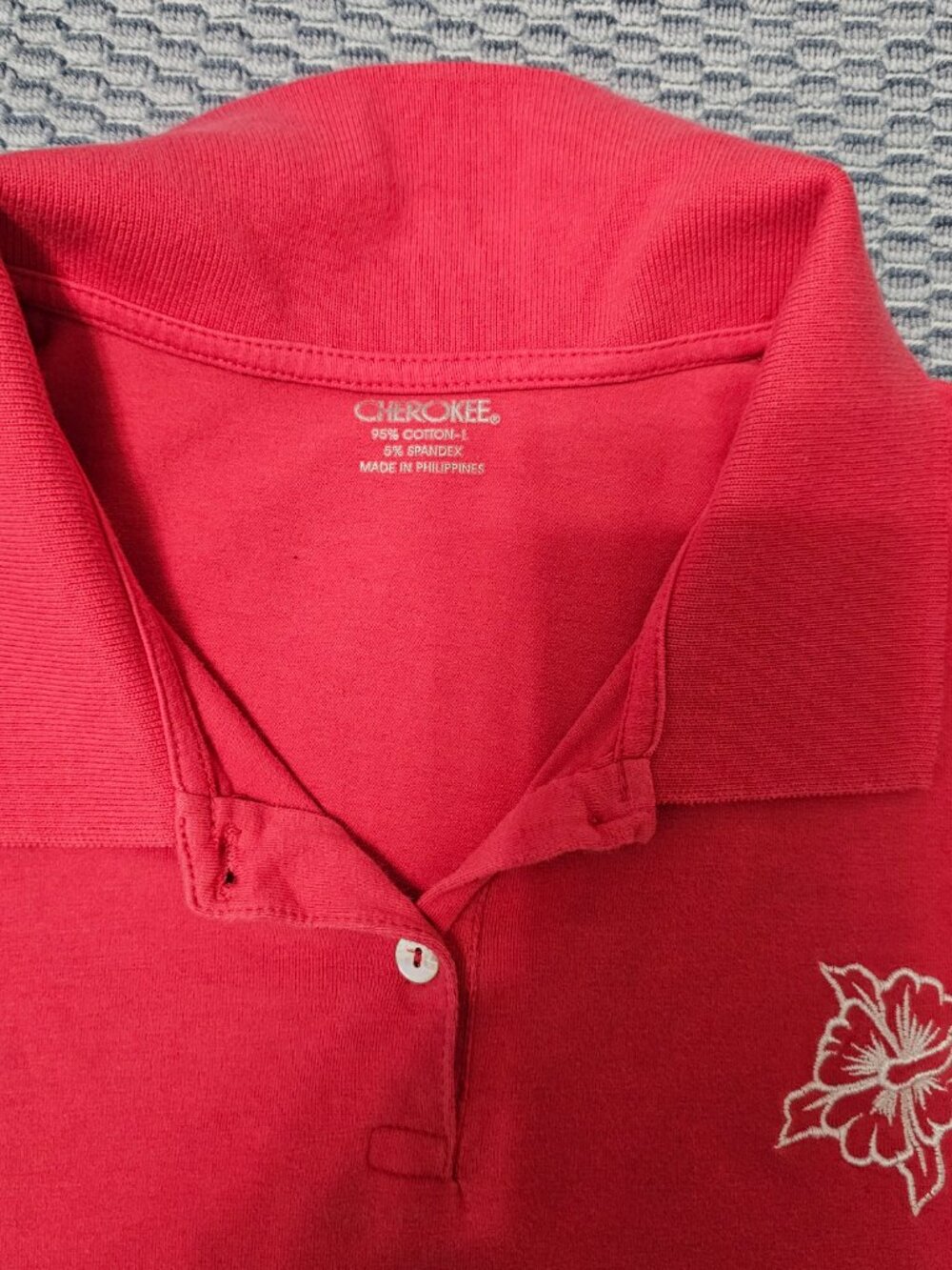 Cherokee Pink Hibiscus Embroidered Women's Polo Shirt - Women's Size L - Picture 4 of 7